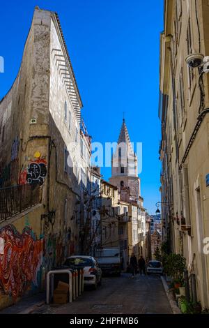 Montée des Accoules le Panier, Marseille France Banque D'Images