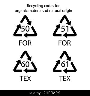 Codes de recyclage pour les matériaux organiques d'origine naturelle. POUR et TEX. Illustration vectorielle Illustration de Vecteur