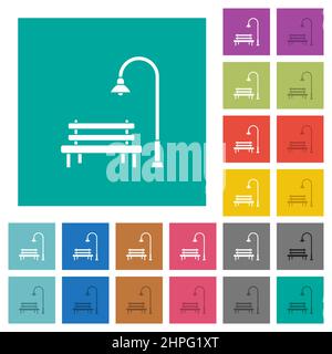 Placez des icônes plates multicolores sur des fonds carrés simples. Inclut des variantes d'icône blanche et foncée pour les effets de survol ou actifs. Illustration de Vecteur