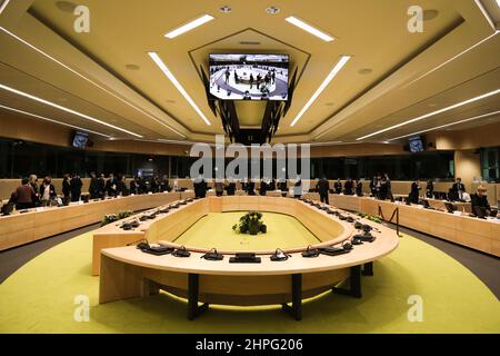 Salle plénière du Conseil "Agriculture et pêche" à Bruxelles, Belgique. 21st févr. 2022. Crédit: ALEXANDROS MICHAILIDIS/Alamy Live News Banque D'Images