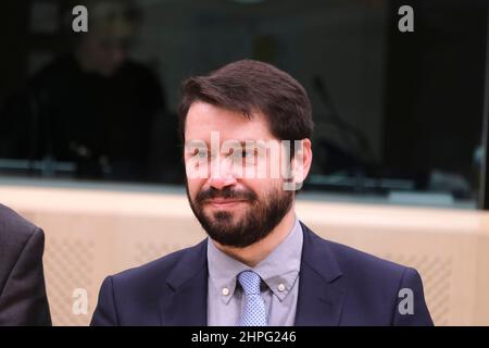 Bruxelles, Belgique. 21st févr. 2022. Konstantinos Baginetas, Secrétaire général grec de la politique agricole, arrive au Conseil "Agriculture et pêche" à Bruxelles, Belgique, du 21 au 28 février 2022. Crédit: ALEXANDROS MICHAILIDIS/Alamy Live News Banque D'Images