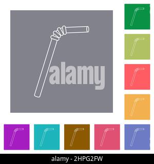 Une seule paille à boire contour des icônes plates sur des fonds carrés de couleur simples Illustration de Vecteur