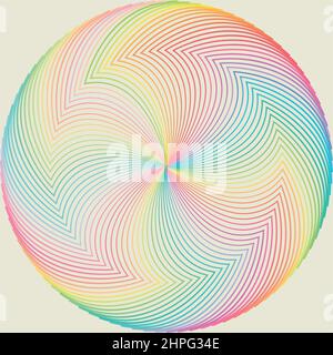 Dessin vectoriel de lignes multicolores spectrales dans un cercle, motif abstrait et textures. Segment polychrome colant. Illustration vectorielle Illustration de Vecteur