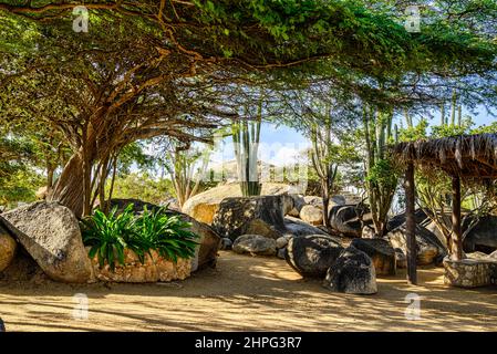 Un parc sur l'île des Caraïbes d'Aruba aux formations rocheuses de Casibari Banque D'Images