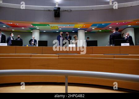 Bruxelles, région de Bruxelles-capitale, Belgique. 21st févr. 2022. Table ronde des ministres des Affaires étrangères de l'Union européenne (UE) au siège du Conseil de l'UE à Bruxelles, Belgique, le 22 février 2022. (Credit image: © Valeria Mongelli/ZUMA Press Wire) Banque D'Images