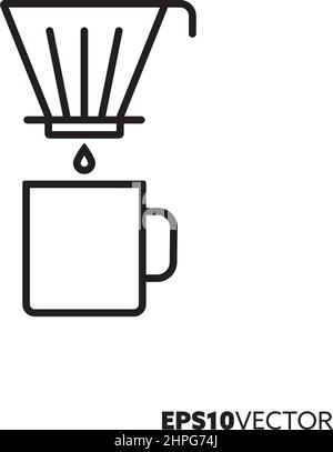 Icône de filtre anti-gouttes pour la préparation du café. Symbole de la préparation des boissons chaudes et des ustensiles de cuisine. Tasse à café et porte-filtre anti-goutte, illustration vectorielle plate Illustration de Vecteur