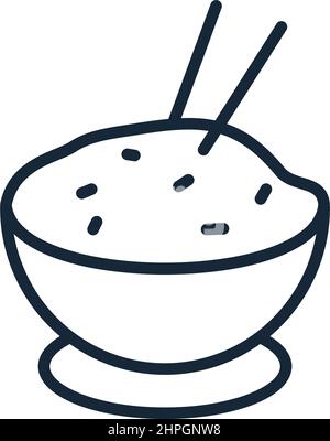 Élégante icône en forme de ligne fine d'une assiette de riz sur fond blanc - illustration vectorielle Illustration de Vecteur