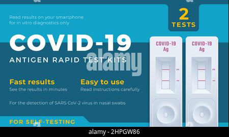 Modèle d'étiquette d'auto-test rapide Antigen COVID-19. Medical Corona virus Nasal Swab diagnostic Kit Vector Packaging Design Layout. Typographie moderne Illustration de Vecteur