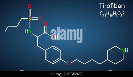 Molécule de tirofiban. Il s'agit d'un dérivé de tyrosine non peptidique, avec une activité anticoagulante, qui empêche le sang de se coaguler. Formule chimique structurelle Illustration de Vecteur