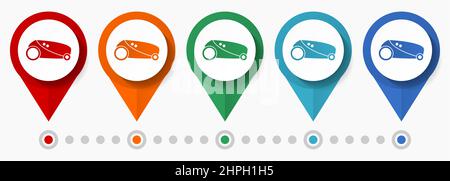 Jeu d'icônes vectorielles de robot de tonte, pointeurs de tondeuse à conception plate, modèle d'infographie facile à modifier Illustration de Vecteur