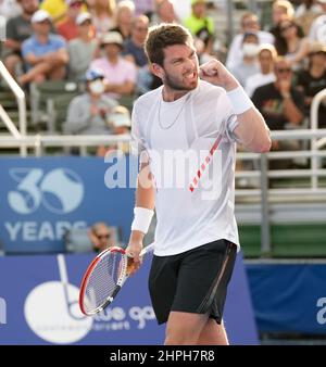 Delray Beach, Floride, États-Unis. 20th févr. 2022. CAMERON NORRIE (GBR) célèbre alors qu'il bat Rielly Opelka (USA) 76(1) 76(4) pour gagner le Delray Beach Open 2022 par le Championnat Vitacost. (Image de crédit : © Andrew Patron/ZUMA Press Wire) Banque D'Images