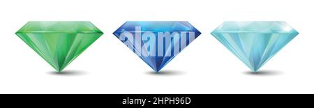 Vector 3D Realistic Gemstone, Crystal, Rhinstones Icon Set gros plan isolé.Concept joaillier.Modèle de conception, Clipart.Gemmes colorées, cristaux Illustration de Vecteur