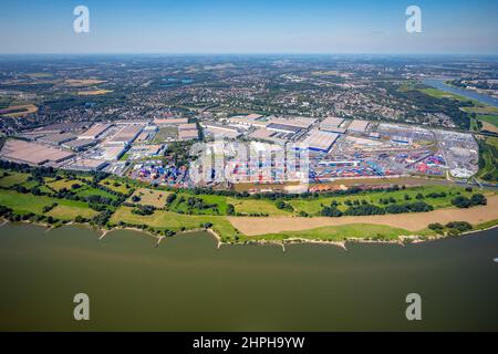 Vue aérienne, logport I, terminal port pour conteneurs sur le Rhin dans le district de Friemersheim à Duisburg, région de la Ruhr, Rhénanie-du-Nord-Westphalie, Ger Banque D'Images