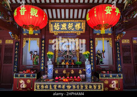 Singapour - 13 septembre 2019 : Thian Hock Keng, le plus ancien temple bouddhiste du peuple Hokkien dans le pays construit pour adorer Mazu, une déesse de la mer chinoise Banque D'Images