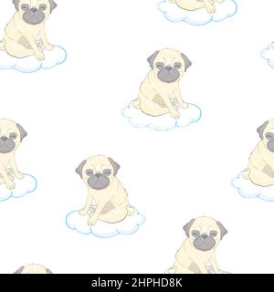 Illustration de la bande dessinée PUG Dog. Mignon sympa gros Chubby fauve pug pug pug pug pug chiot, souriant avec la langue dehors. Vecteur mignon motif vectoriel de pug Illustration de Vecteur