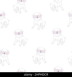 Illustration de la bande dessinée PUG Dog. Mignon sympa gros Chubby fauve pug pug pug pug pug chiot, souriant avec la langue dehors. Vecteur mignon motif vectoriel de pug Illustration de Vecteur