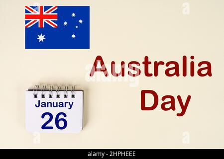 La célébration de la Journée australienne avec le drapeau australien et le calendrier indiquant le 26 janvier Banque D'Images