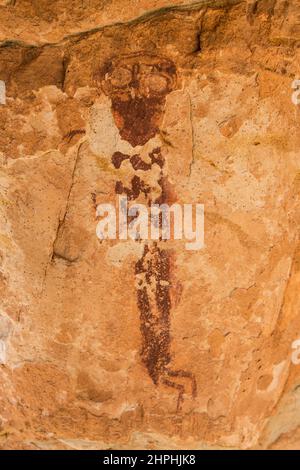 Un panneau de pictogrammes de style Barrier Canyon dans le Wild Horse Canyon, dans le centre de l'Utah, dans la ville de San Rafael Swell. Ce panneau d'art rupestre a été peint au plafond Banque D'Images