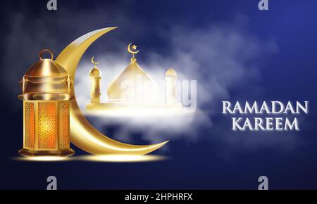 Motif vectoriel de kareem de Ramadan avec magnifique vecteur de lune en croissant, de nuage, de lanterne haut de gamme. Illustration de Vecteur