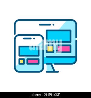 Symbole de conception Web évolutive et réactive. Même configuration sur PC et tablette. Icône de couleur de contour pixel Perfect, modifiable Illustration de Vecteur