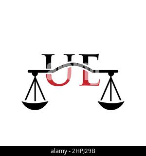 Lettre du cabinet d'avocats UE logo Design. Avocat, Service d'avocat, Bureau du droit, balance. Logo du cabinet d'avocats sur la lettre UE Vector Sign Illustration de Vecteur