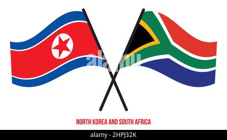 Corée du Nord et Afrique du Sud drapeaux croisés et agitant le style plat.Proportion officielle.Corriger les couleurs. Illustration de Vecteur