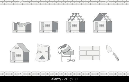 Illustration d'icônes de construction sur fond blanc. Un ensemble pour les constructeurs, icônes simples, maisons, tout pour la construction, prêt à l'emploi, eps. Pour Illustration de Vecteur