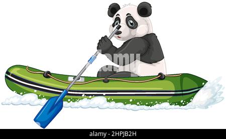 Panda sur un bateau gonflable en dessin animé Illustration de Vecteur