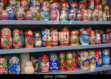 Boutique de souvenirs, poupées imbriquées. Moscou, Russie Banque D'Images