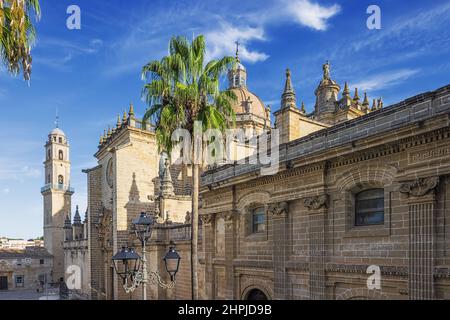 Façade occidentale de la cathédrale de San Salvador à Jerez de la Frontera Banque D'Images