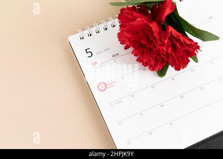 fleurs et calendrier de la nation, historique de l'anniversaire de la fête des parents Banque D'Images