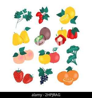 Grand ensemble de fruits et légumes contenant la vitamine c illustration vectorielle Illustration de Vecteur