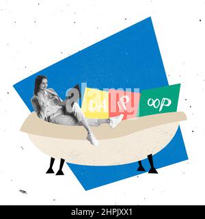 Design créatif. Jeune femme, développeur de logiciels ayant des négociations en ligne Banque D'Images