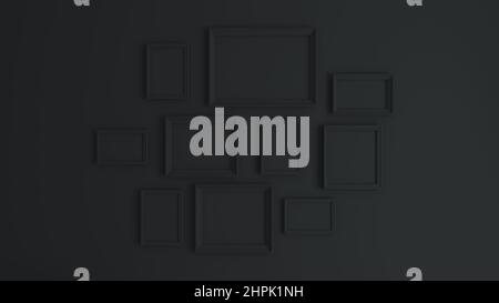Vide différentes tailles image cadres collage gris foncé concept 3D rendu Banque D'Images
