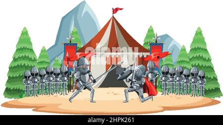 Chevaliers médiévaux qui se battent dans une illustration de bataille Illustration de Vecteur