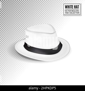 Chapeau fedora blanc, isolé sur fond transparent. Chapeau pour hommes. Vecteur réaliste de qualité, illustration 3D Illustration de Vecteur