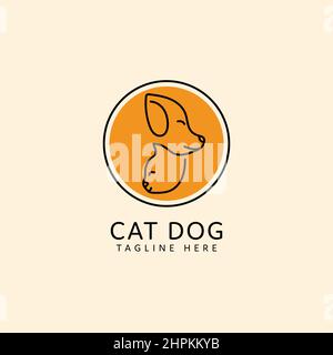 logo pet motif monoline pour chat et tête de chien Illustration de Vecteur