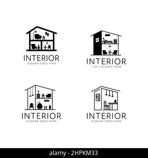 décoration intérieure simple avec logo collection de style monoline Illustration de Vecteur