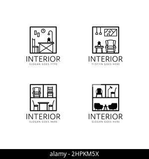 chambre simple intérieur logo collection design monoline Illustration de Vecteur