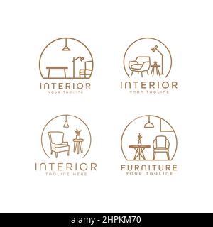 chambre simple intérieur logo collection maison décoration design de style monoline Illustration de Vecteur