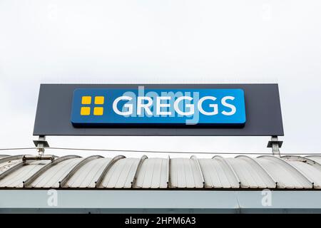 Panneau Greggs Bakers, Écosse, Royaume-Uni Banque D'Images