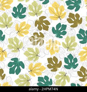 Motif floral vectoriel moderne sans couture de feuilles de figues exotiques. Arrière-plan élégant à texture répétée pour l'impression et le textile Illustration de Vecteur