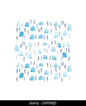 Dessin à la main résumé bleu peinture aquarelle motif fond bleu et violet coups de pinceau, taches et lignes poster Banque D'Images
