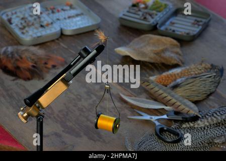 équipement de pêche à la mouche Banque D'Images