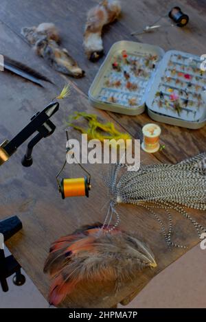 équipement de pêche à la mouche Banque D'Images
