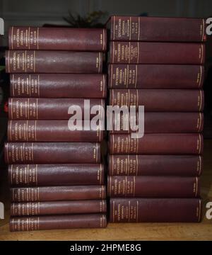 Volumes de la série Britannica 11th de l'Encyclopédie à reliure en cuir Banque D'Images