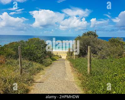 Entrée menant à la pittoresque Forresters Beach sur la côte centrale, Nouvelle-Galles du Sud, Australie Banque D'Images