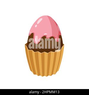 Petit gâteau de Pâques avec œuf en chocolat décoré, muffin. Sucrée, dessert Illustration de Vecteur