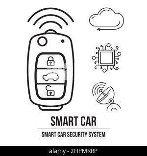 Clé intelligente. Protection automobile, technologie moderne. Verrouillage de sécurité du véhicule et télécommande d'alarme. Illustration de Vecteur