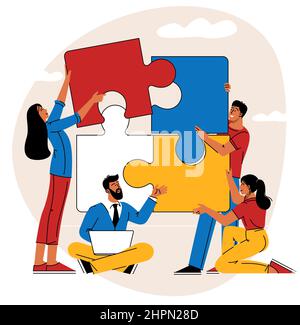 Personnes reliant des éléments de puzzle. Illustration de Vecteur